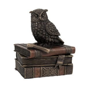 Sri Krishna Culture Wise Old Owl Trinket Box-Cold Cast Resin-Metallic